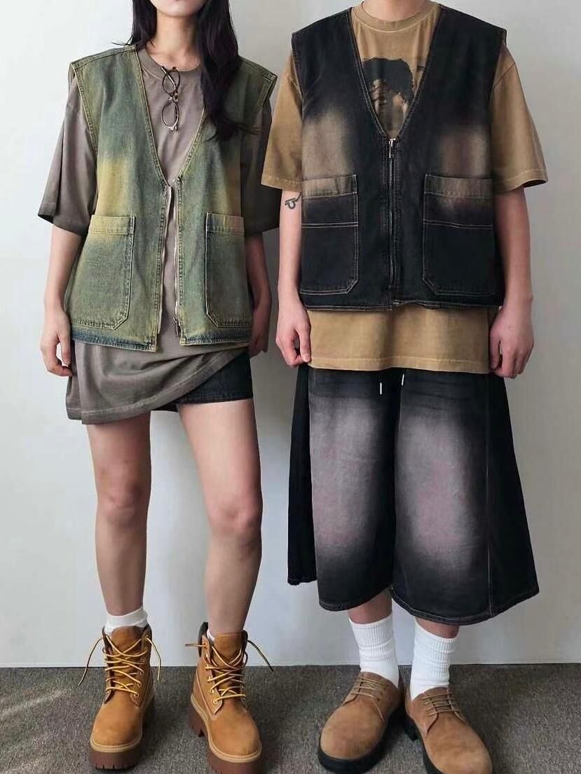 洗水拉鍊牛仔背心褸 F&c-069V