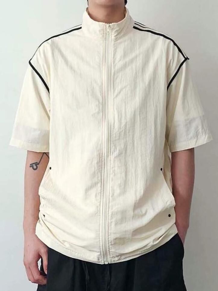 淨色企領拉鍊短袖外套 F&c-071JK