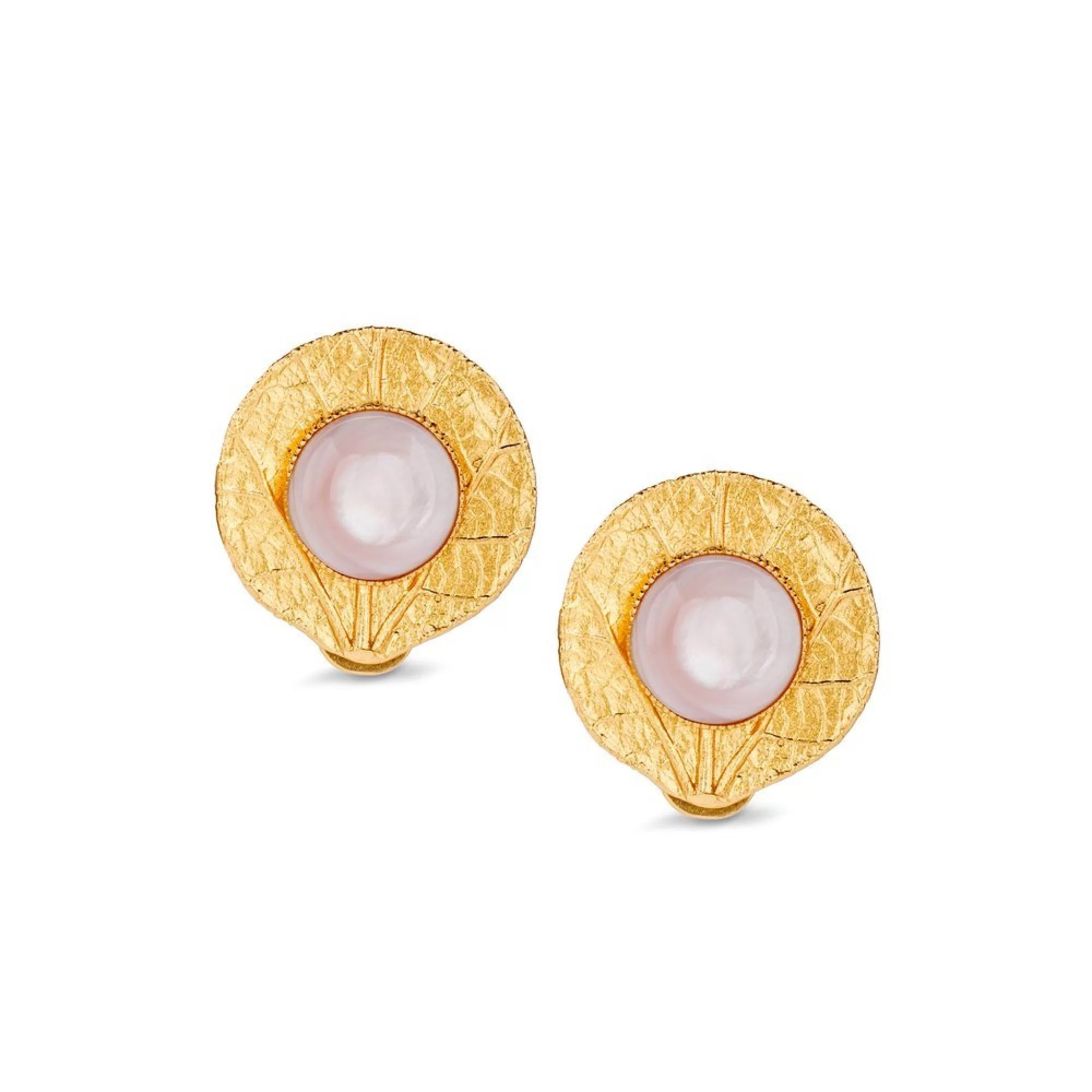 1TA0530-420 [THALLO] Echo Earrings Geometric Clip-Ons 24K Gold Vermeil on Sterling Silver Pink Mop #s551b (EU)