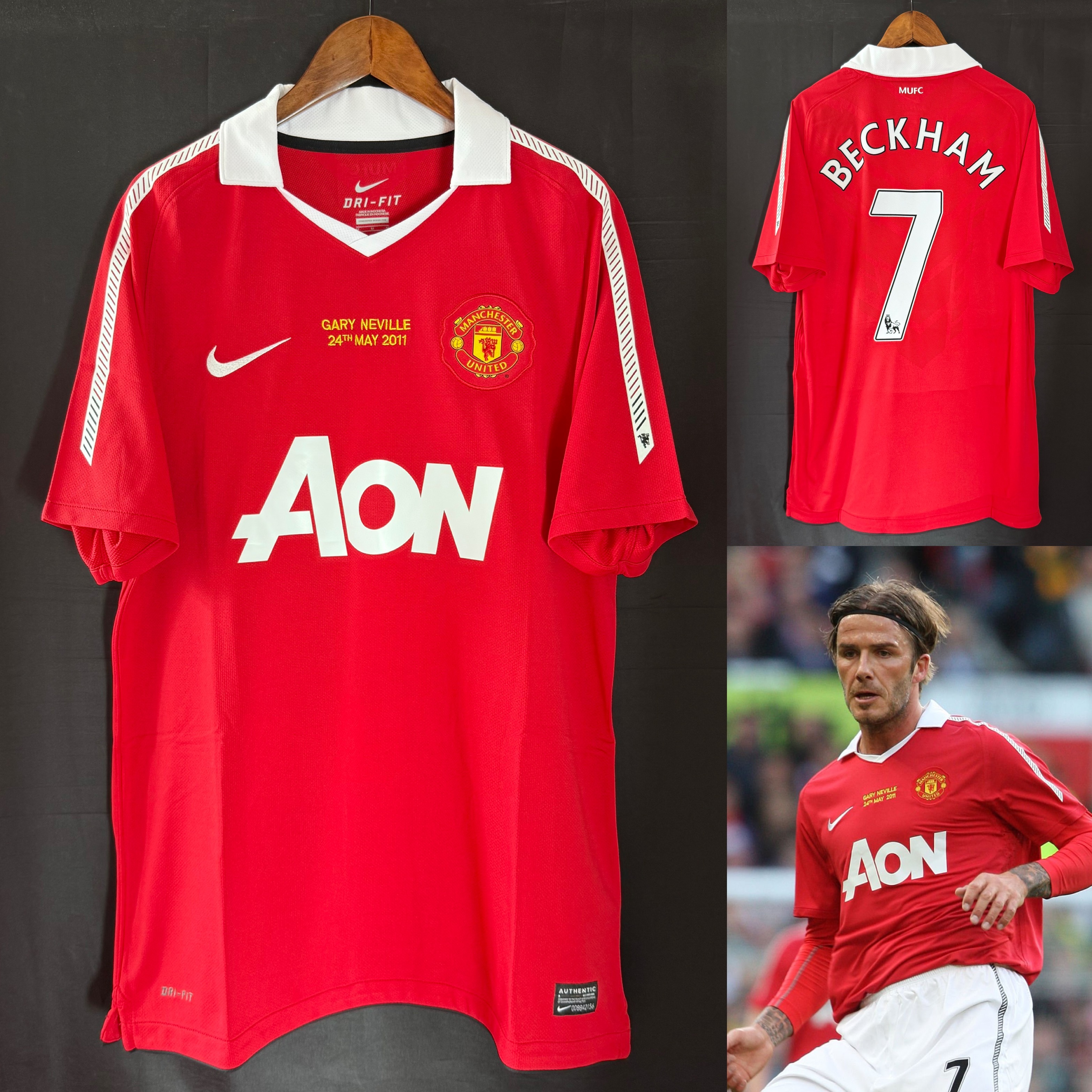 (全新有牌) 曼聯 2010-2011 加利尼維利紀念賽 Nike 主場球衣 #7 BECKHAM