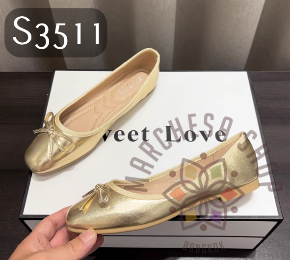 S3511 - 羊皮簡約蝴蝶結方頭平底鞋