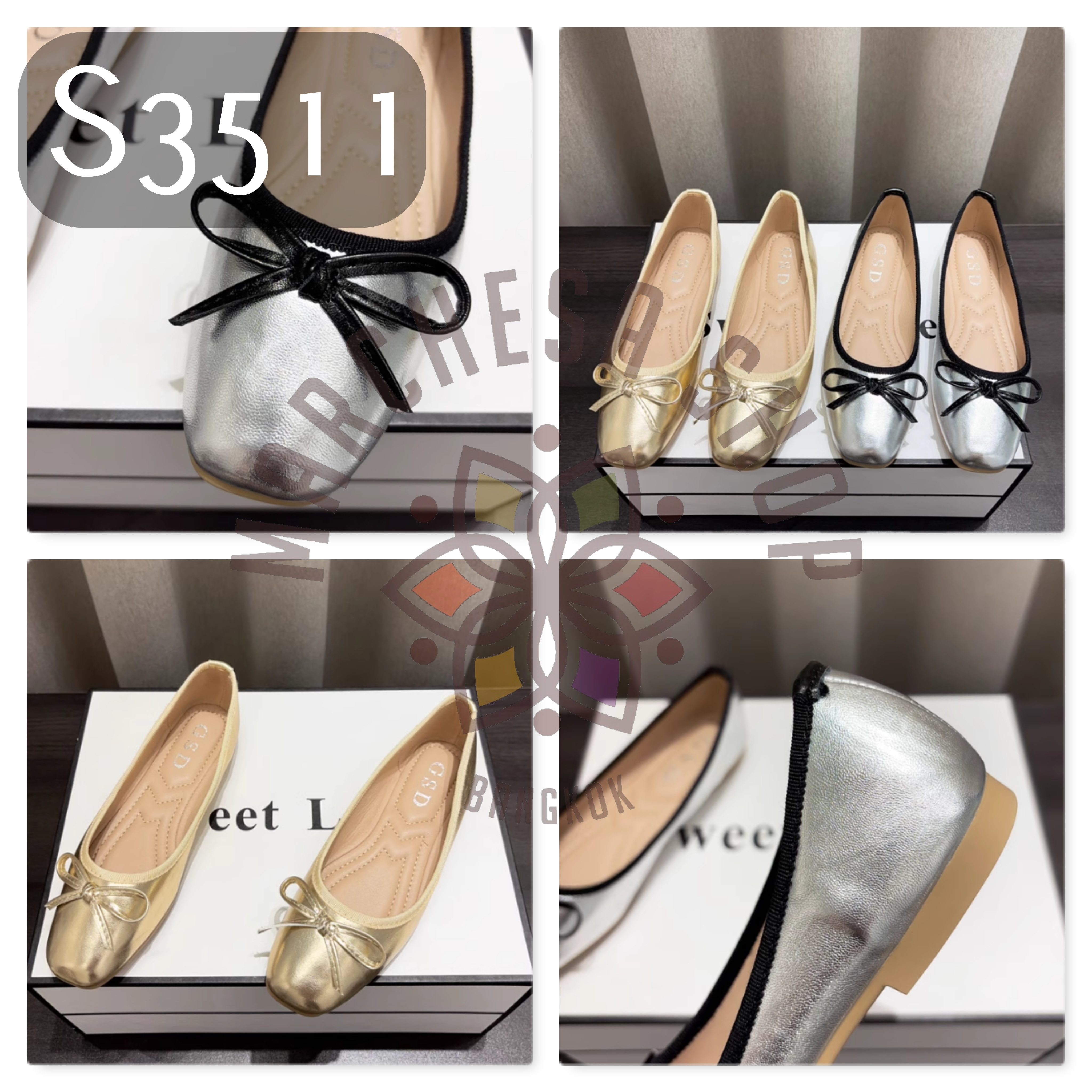 S3511 - 羊皮簡約蝴蝶結方頭平底鞋