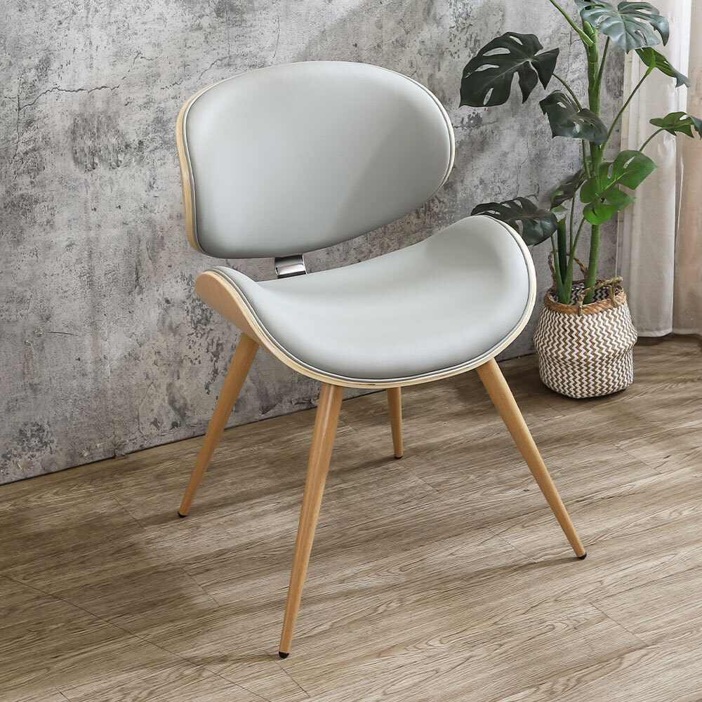 夏洛特灰色皮革曲木造型餐椅/單椅/休閒椅/洽談椅/商業椅