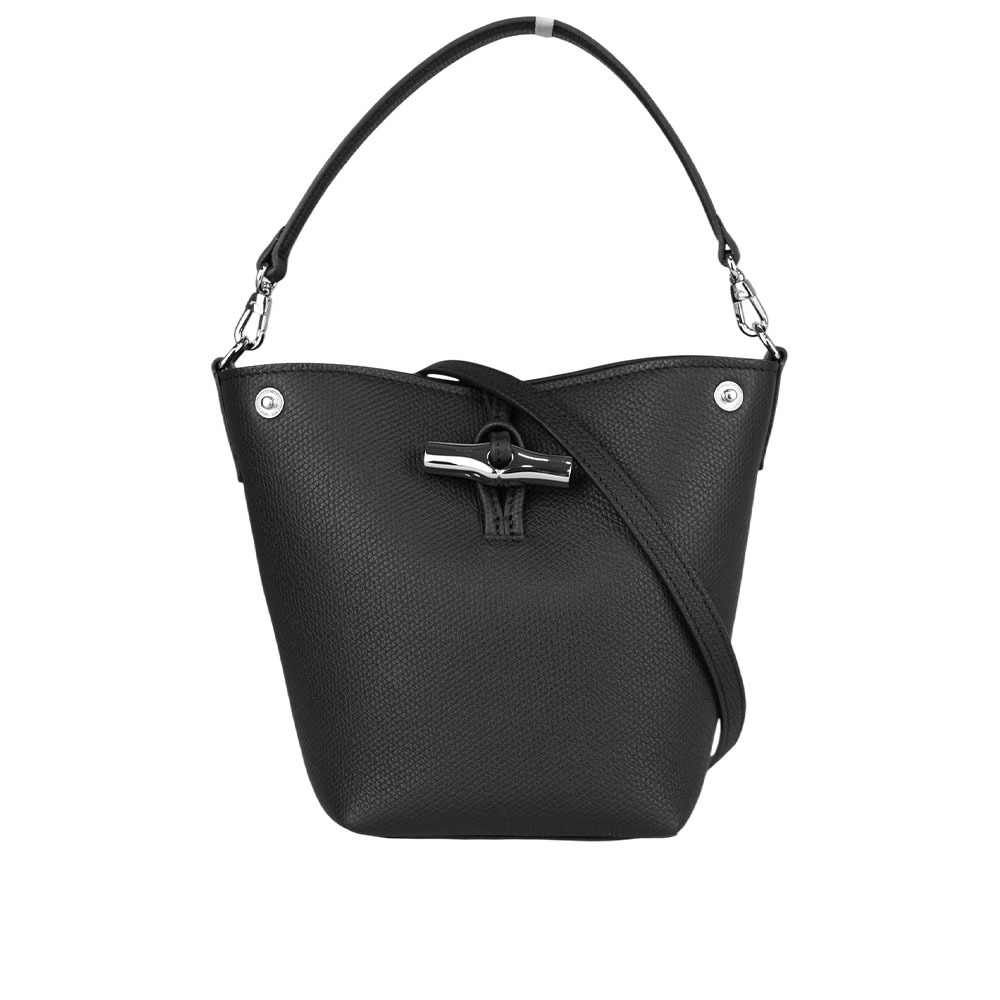 【LONGCHAMP】Roseau XS 竹節轉釦牛皮迷你二用水桶包(黑色) 10279 HFP 001