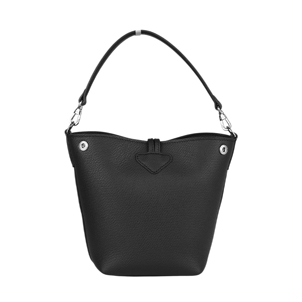 【LONGCHAMP】Roseau XS 竹節轉釦牛皮迷你二用水桶包(黑色) 10279 HFP 001