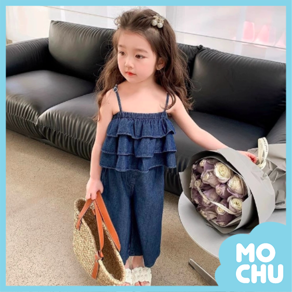 蛋糕吊帶牛仔寬褲套裝