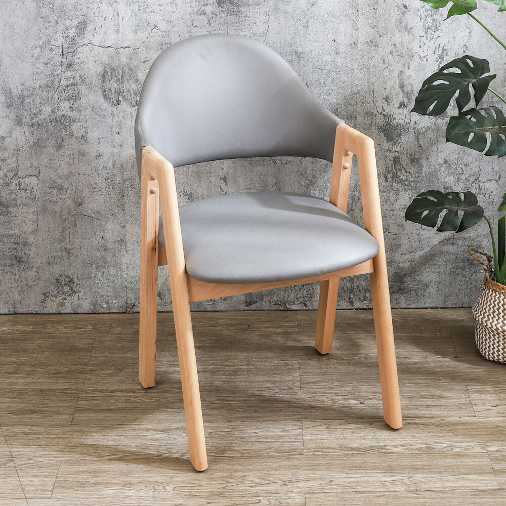 艾曼達灰色科技布實木餐椅/單椅/休閒椅/洽談椅/商業椅