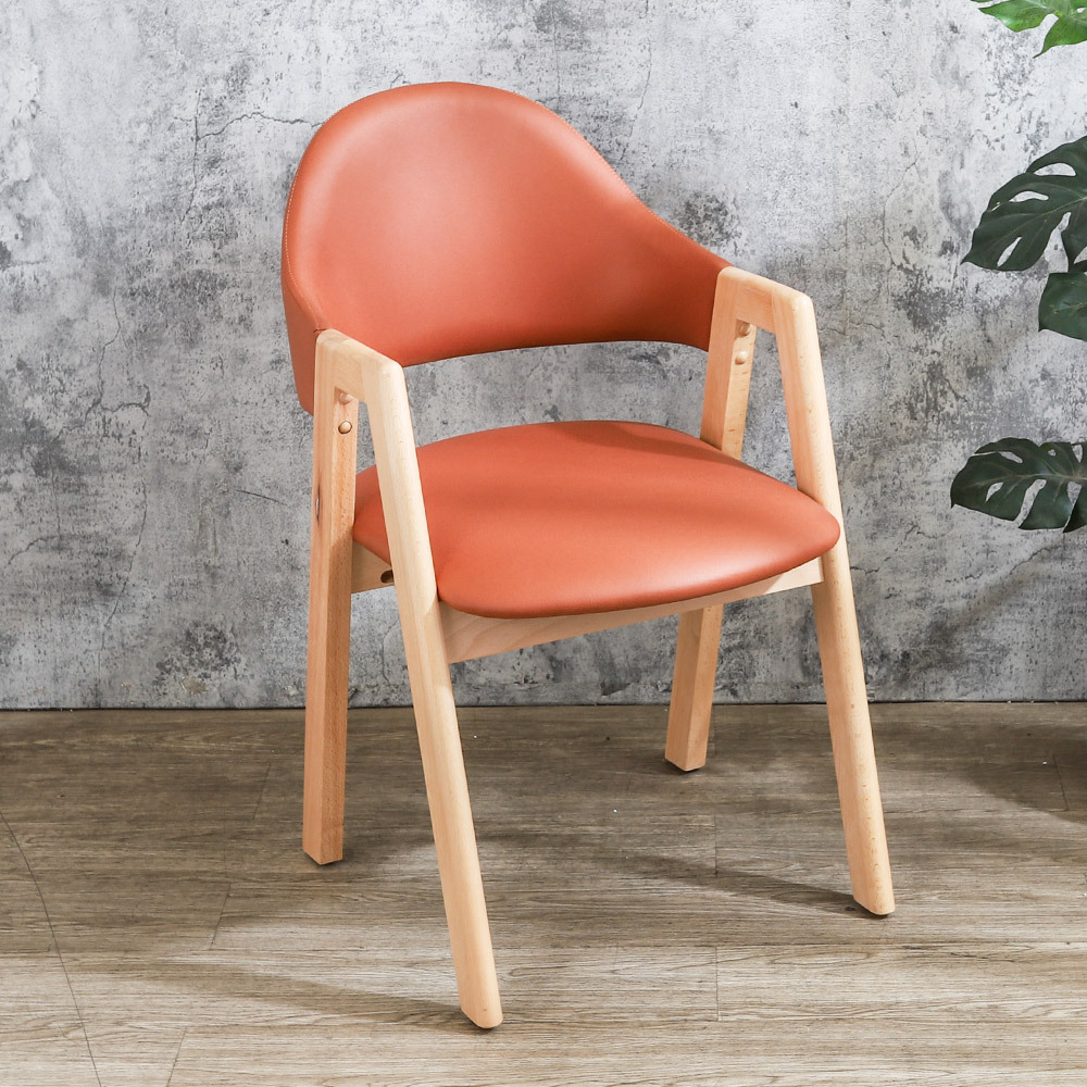 艾曼達橘色科技布實木餐椅/單椅/休閒椅/洽談椅/商業椅