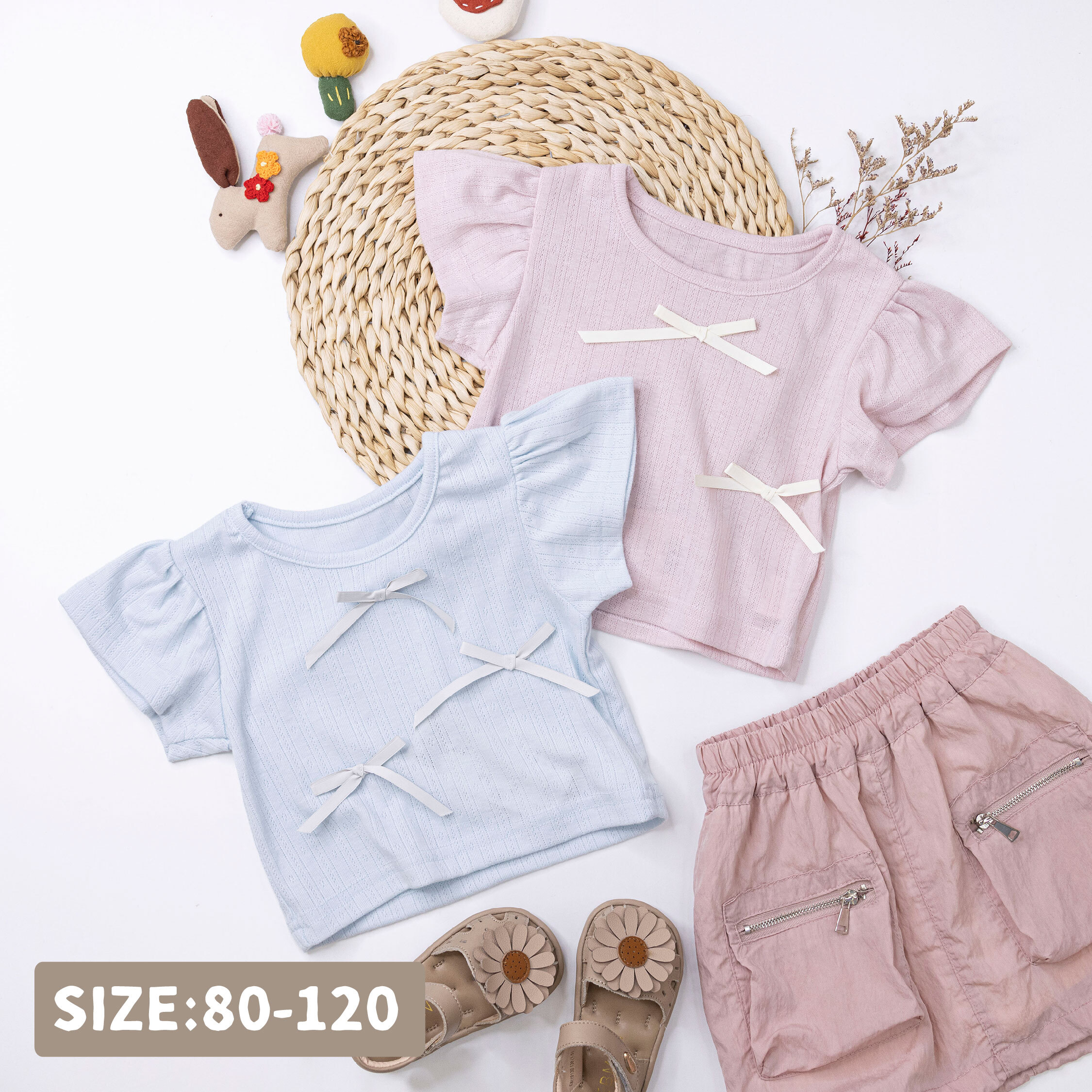 【H50254】質感蝴蝶結舒適親膚上衣/短T