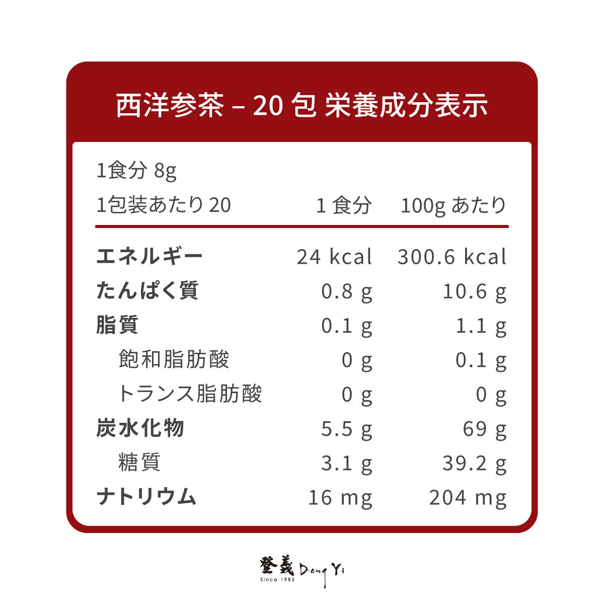 登義粉光參元氣茶營養標示