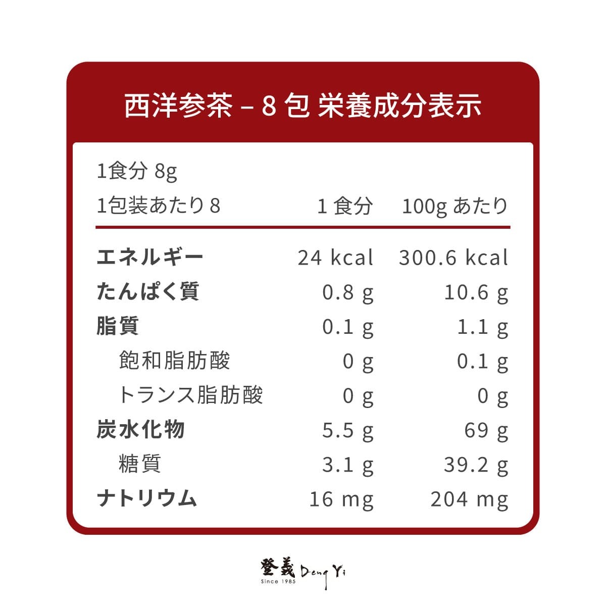 登義粉光參元氣茶營養標示