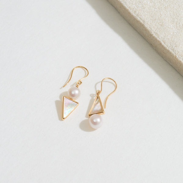 【me.luxe】K10三角映月珍珠耳環
