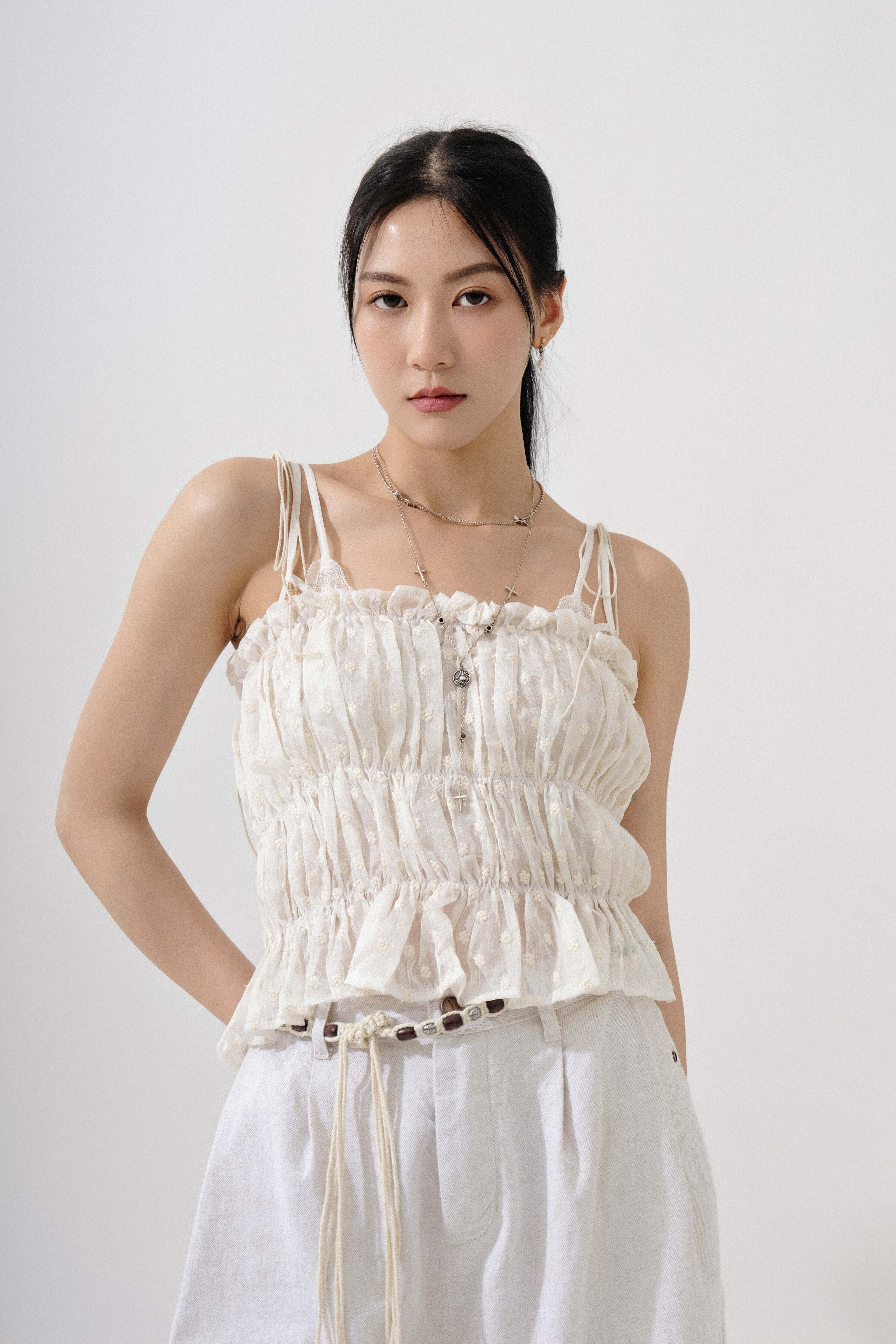 繡花雪紡蛋糕吊帶背心 (現貨款式）