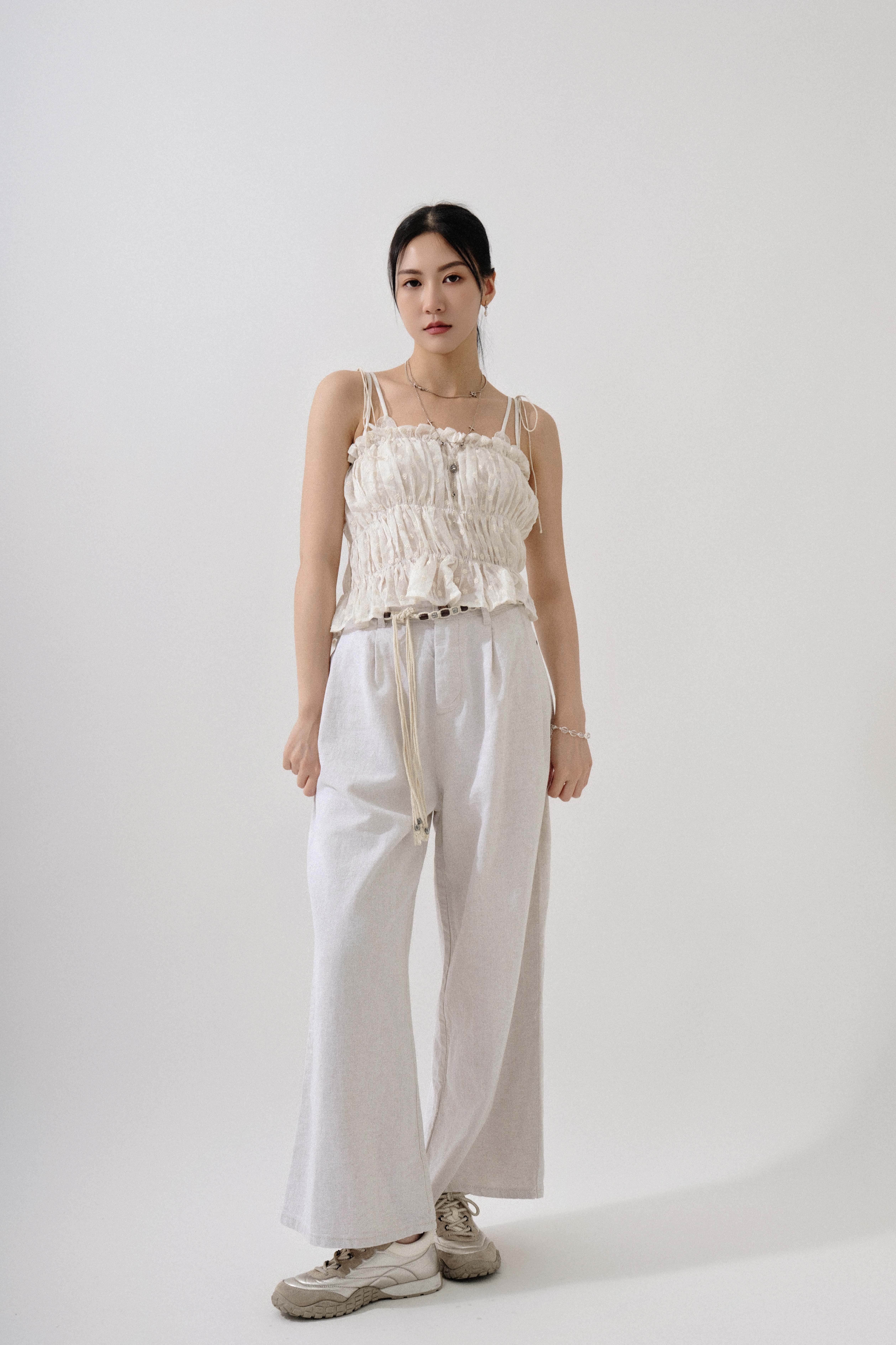 繡花雪紡蛋糕吊帶背心 (現貨款式）