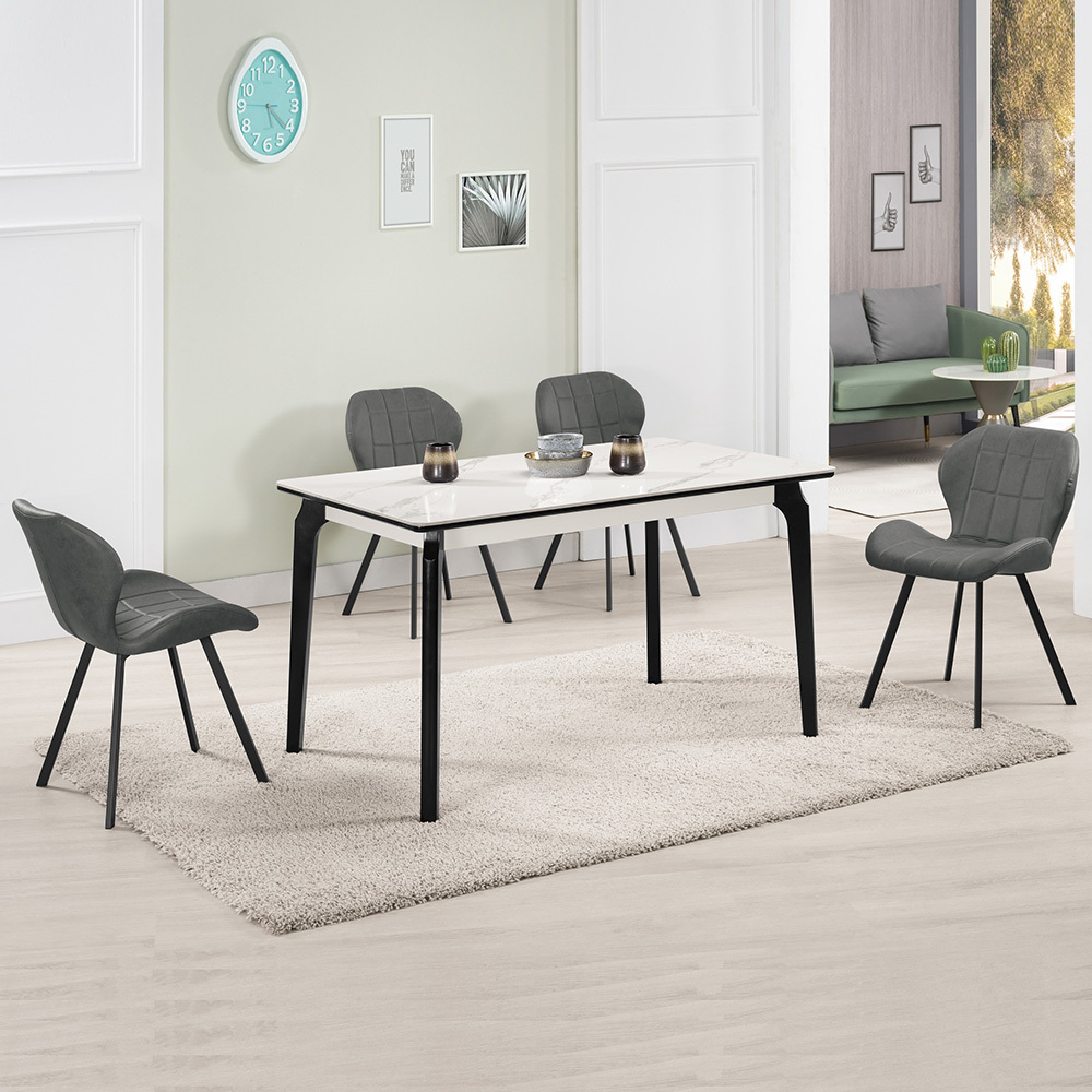 傑司4.3尺工業風岩板餐桌椅組合(一桌四椅)