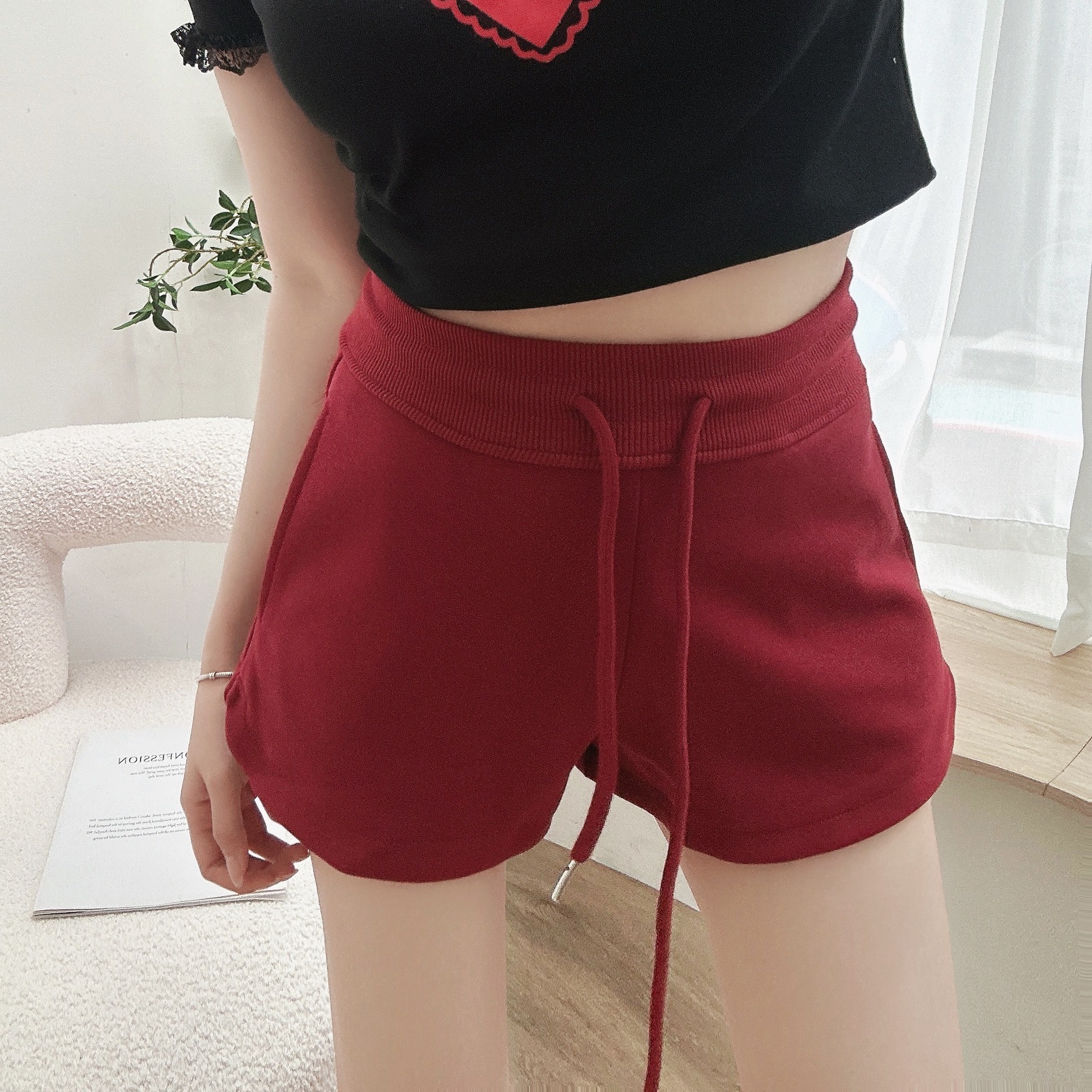 雙口袋鬆緊棉短褲/四色