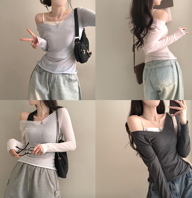 夏季現貨｜透視修身V領長袖上衣