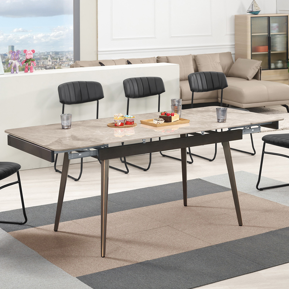 梅諾4尺工業風伸縮拉合岩板餐桌(寬120~180公分)