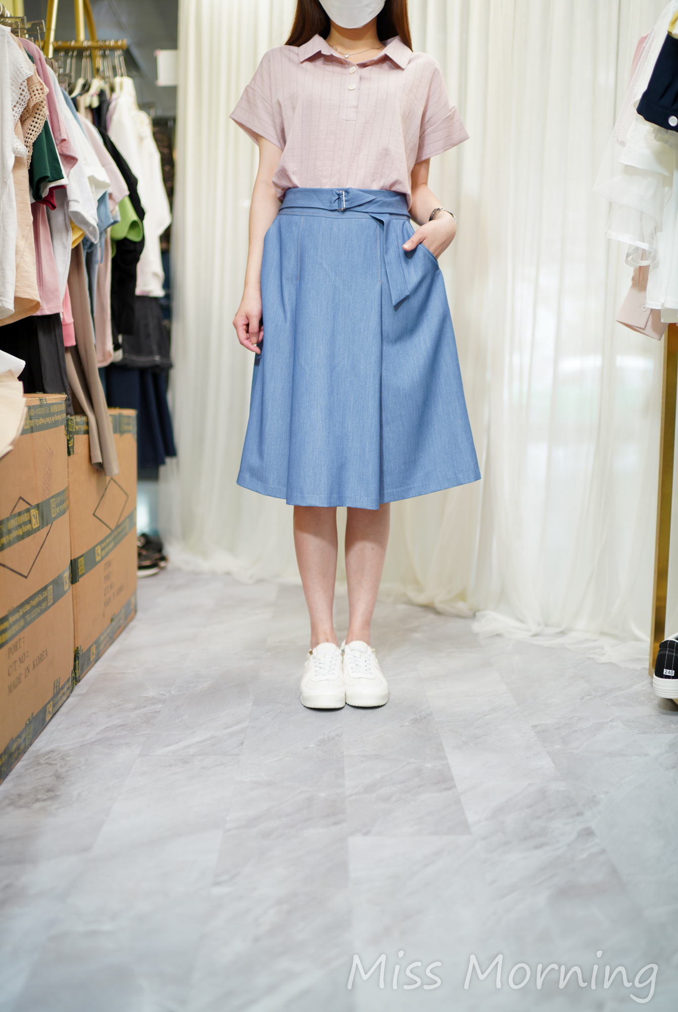 簡約唔揀人著顯瘦條子衫(14617)&抗皺力特強5分裙(33962)