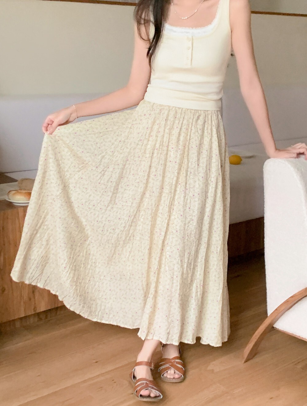 韓國grace muse授權 夏花紛紛飄逸褶皺碎花長裙【made muse】系列