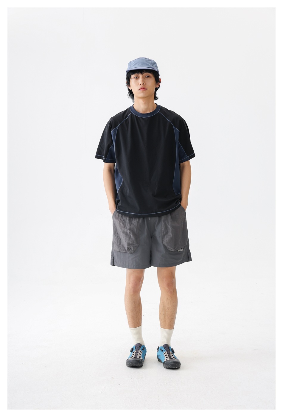 6M14 美式拼接撞色落肩短棉TEE 三色