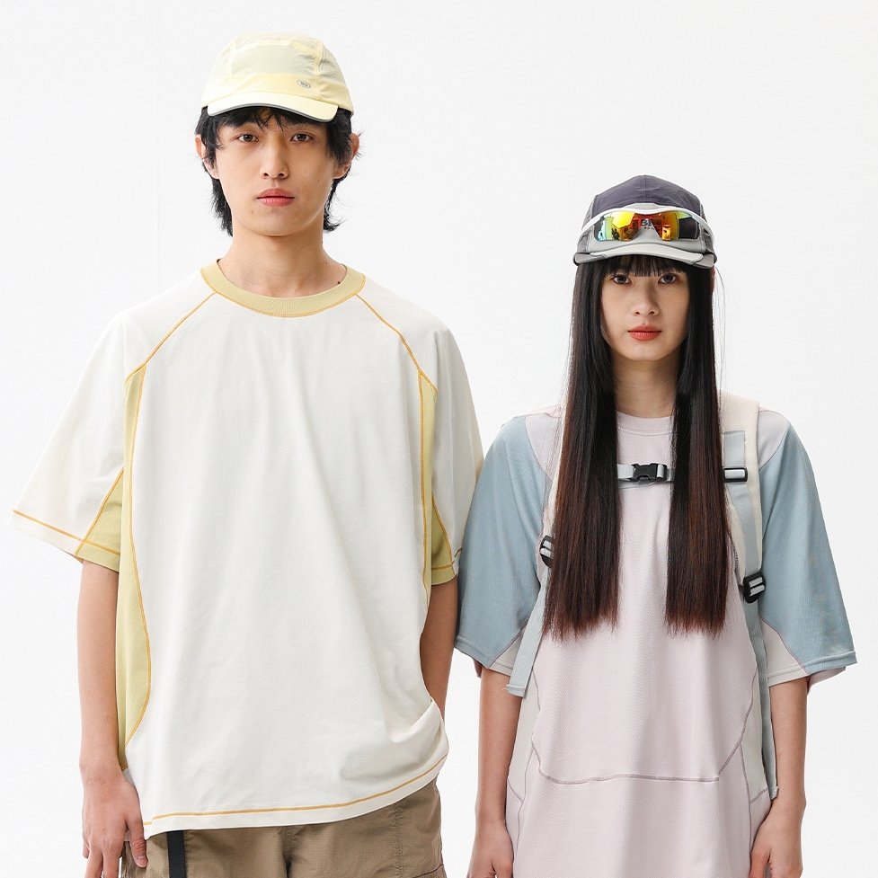 6M14 美式拼接撞色落肩短棉TEE 三色