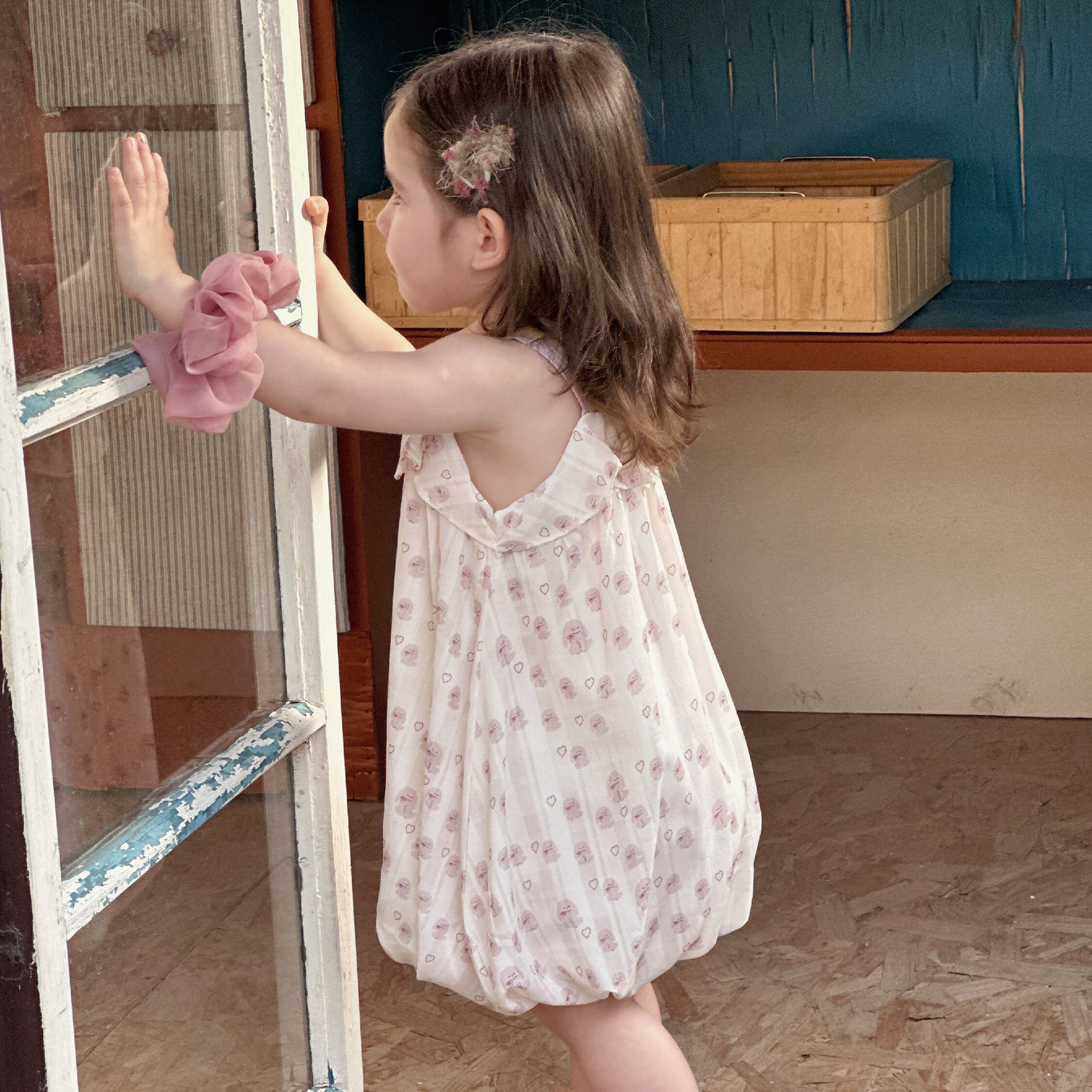 【H50279】櫻桃愛心兔兔雙肩帶設計洋裝