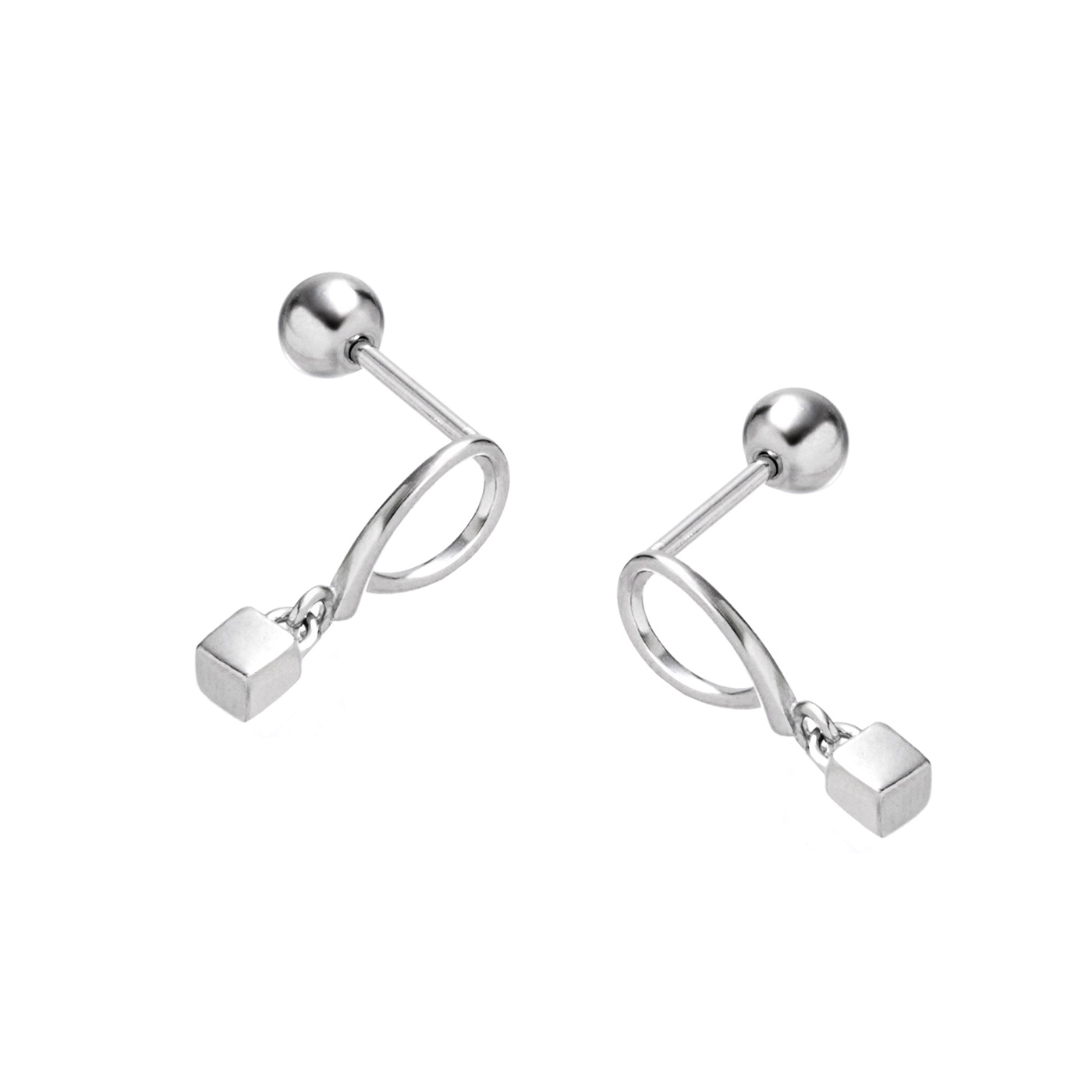 純銀,幾何,方塊,轉珠,耳環,平價飾品