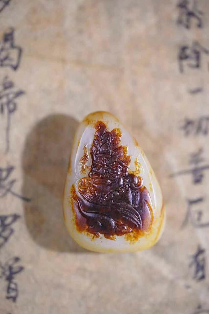 和田玉籽料黃財神,天然和田玉軟玉