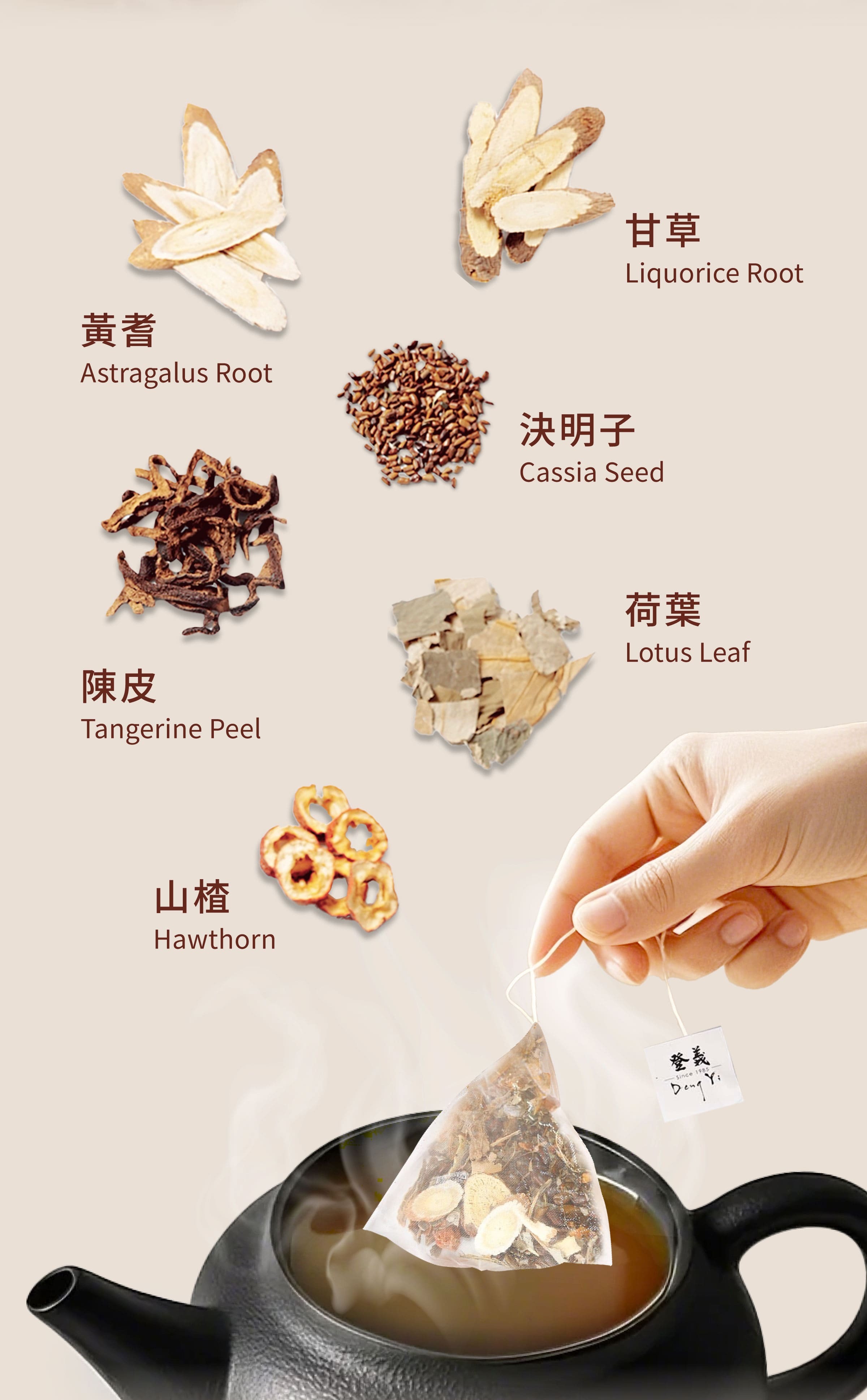 Dengyi 漢方茶(サンザシと蓮の葉) の材料