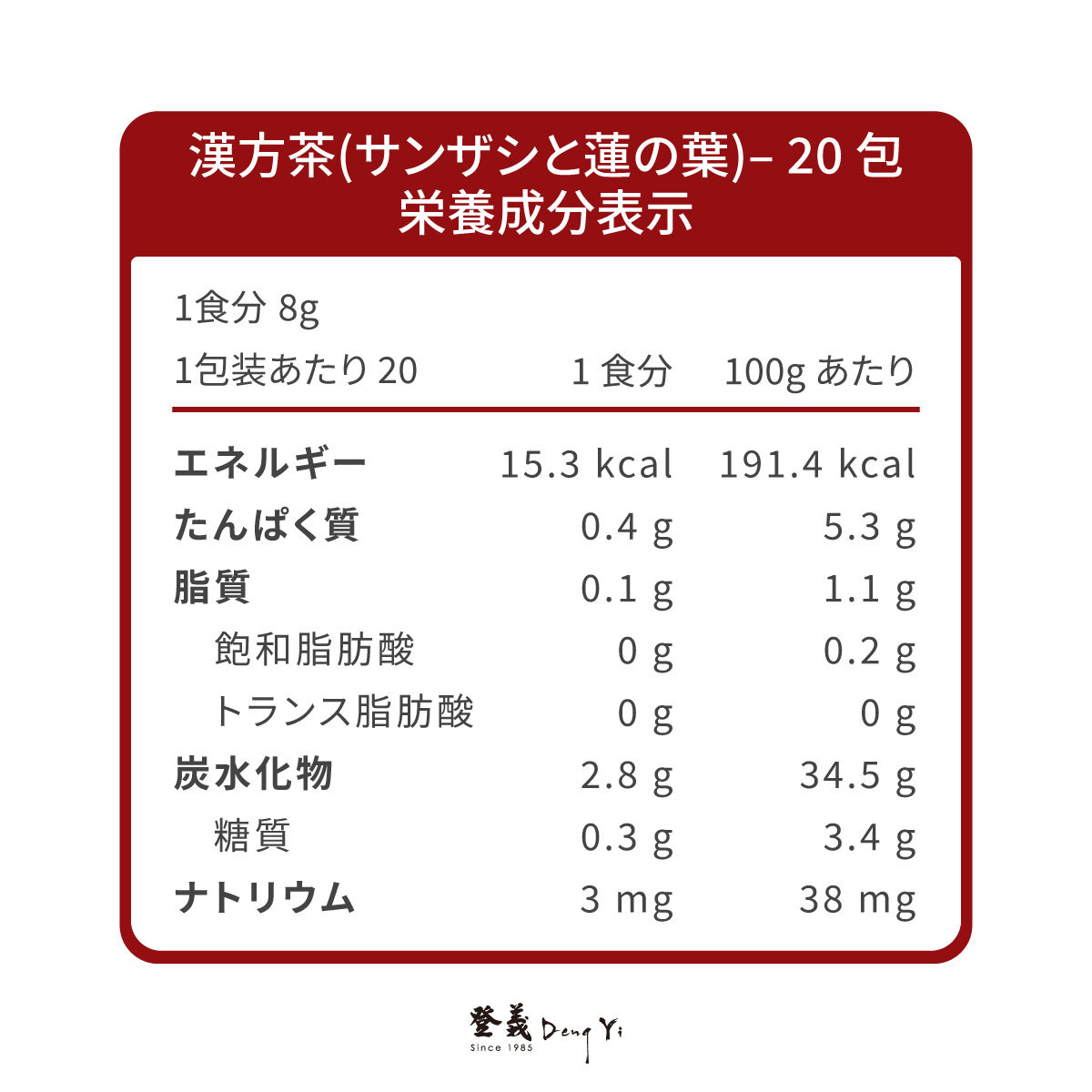 登義輕盈茶營養標示
