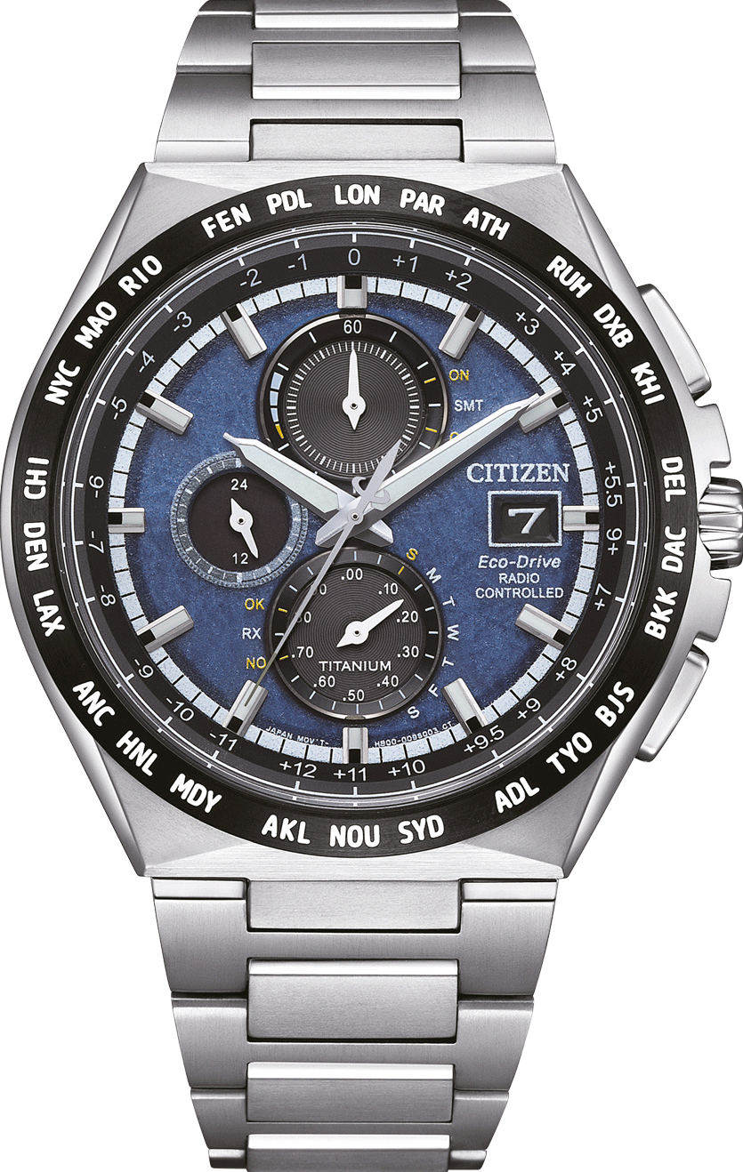 萬年鐘錶 - Citizen 星辰錶   深海藍面盤鈦金屬光動能電波男錶  AT8238-84L 錶徑43.5MM