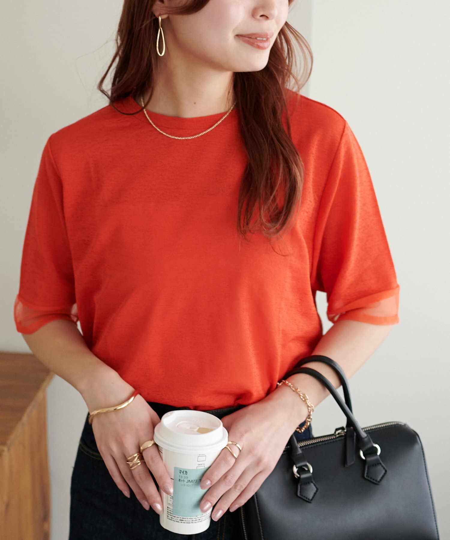 DISCOAT(ディスコート)  【新色追加！】シアー袖切替5分袖《WEB限定カラーあり》橘（DCZ1041306A0009）