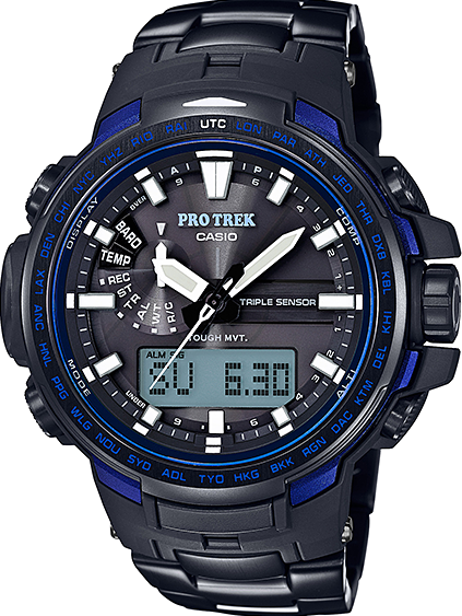 萬年鐘錶 - CASIO PRO TREK  全黑輕盈鈦金屬太陽能電波登山錶  PRW-6100YT-1B 錶徑 : 51.6 mm
