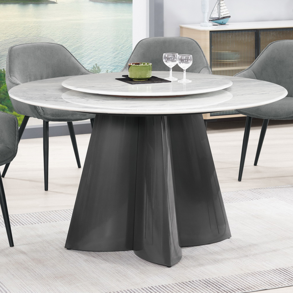 康迪4.3尺超晶石面圓形餐桌/附轉盤旋轉餐桌/造型底座餐桌