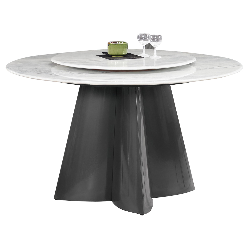 康迪4.3尺超晶石面圓形餐桌/附轉盤旋轉餐桌/造型底座餐桌