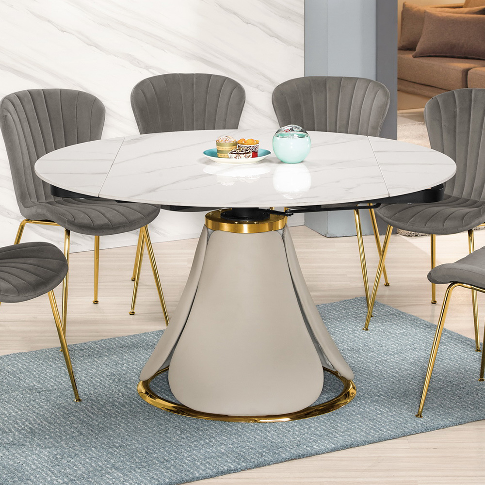 哈蒂4.5尺伸縮收合岩板圓形餐桌/造型底座餐桌