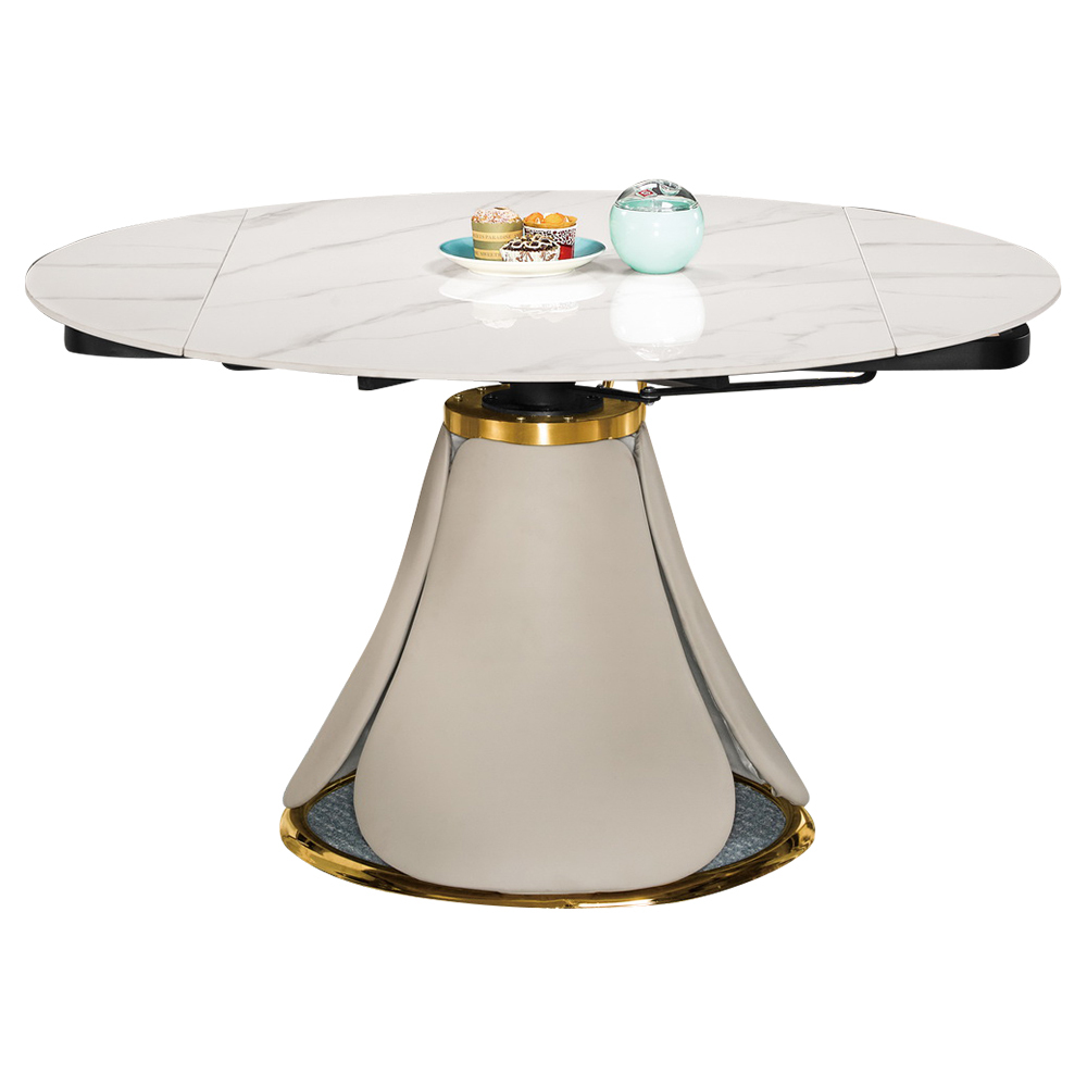 哈蒂4.5尺伸縮收合岩板圓形餐桌/造型底座餐桌