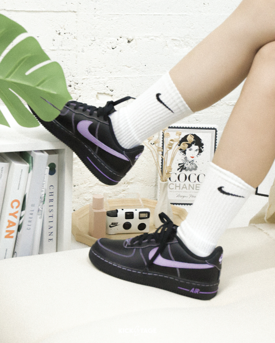 大童鞋 女鞋 NIKE AIR FORCE 1 GS 黑紫 縫線 紫羅蘭 低筒 休閒鞋【HJ4563-001】AF1 Sutures