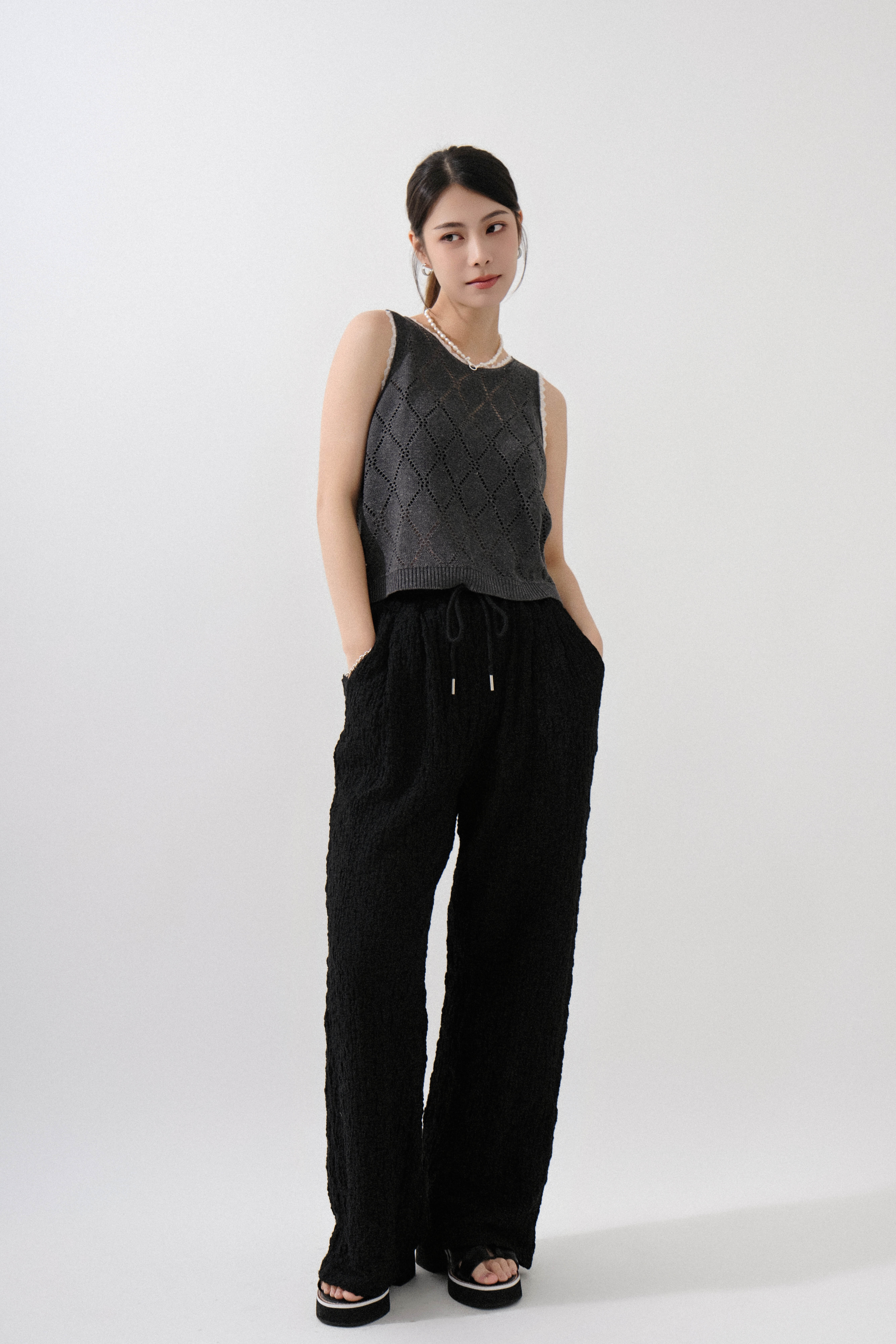 彈性質感布休閒闊褲 (現貨款式）