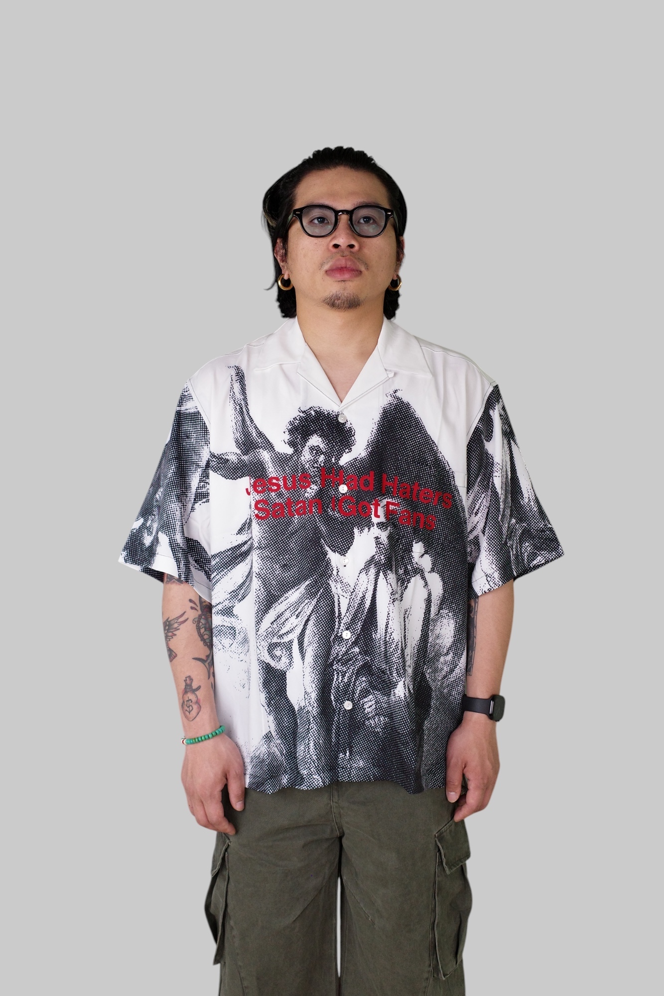 『Always_Good』耶穌與撒旦 古巴領 夏威夷 短袖襯衫