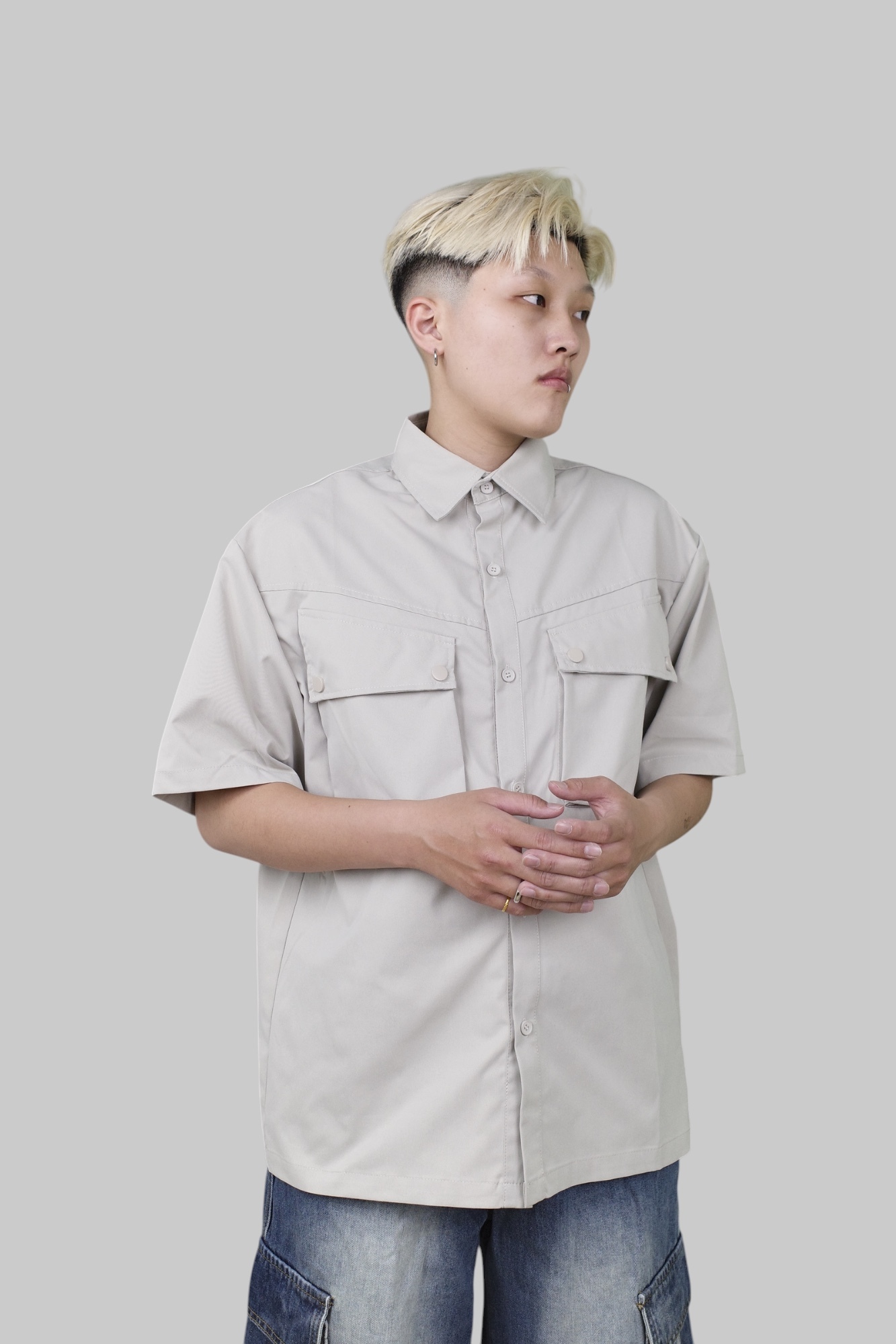 『Always_Good』基礎款 大口袋 親膚 純色 工裝 短袖襯衫