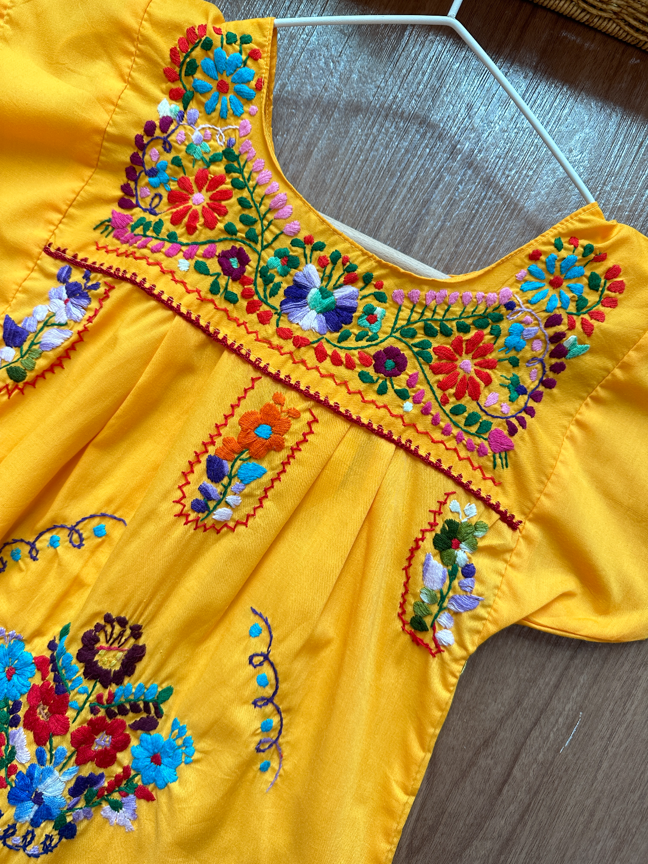 黃色墨西哥刺繡連身裙