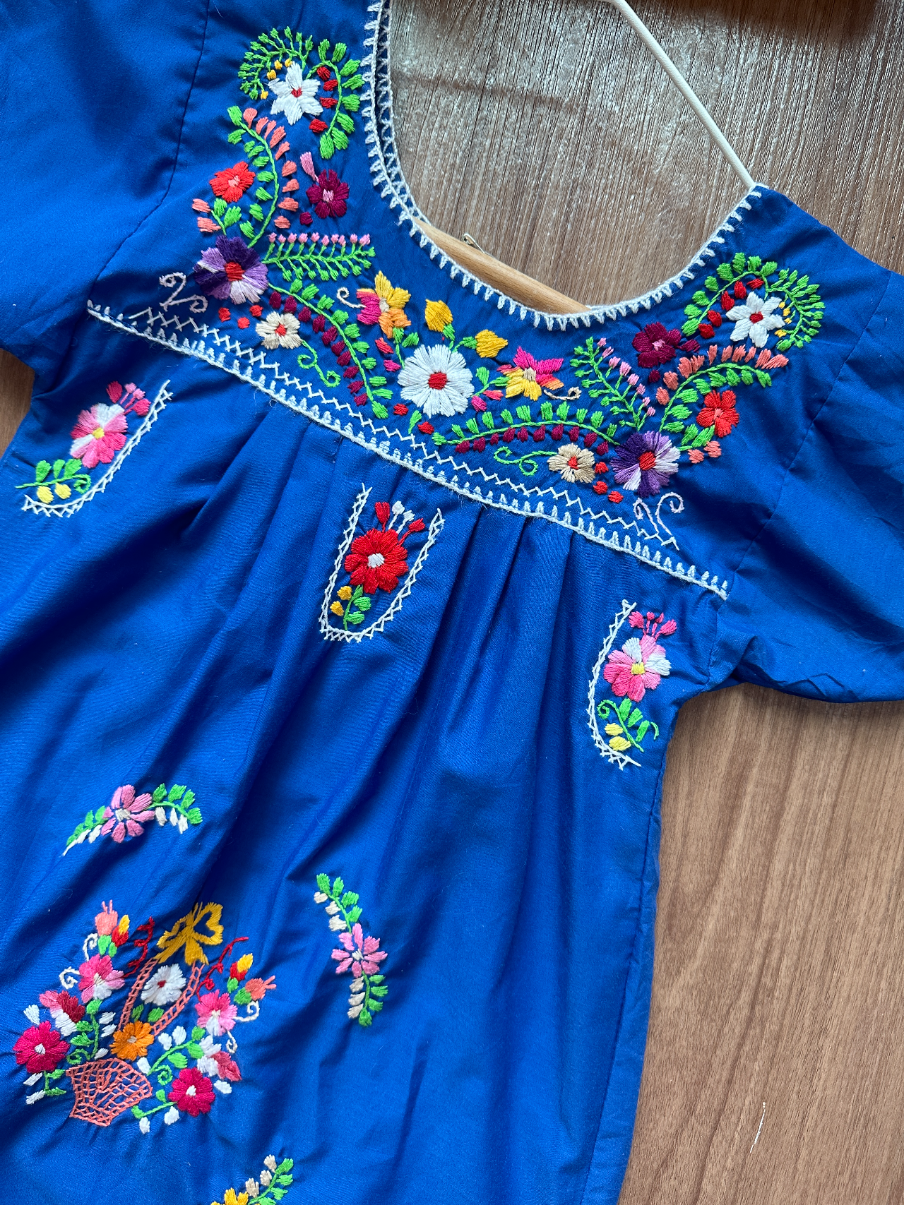 寶藍色墨西哥刺繡連身裙