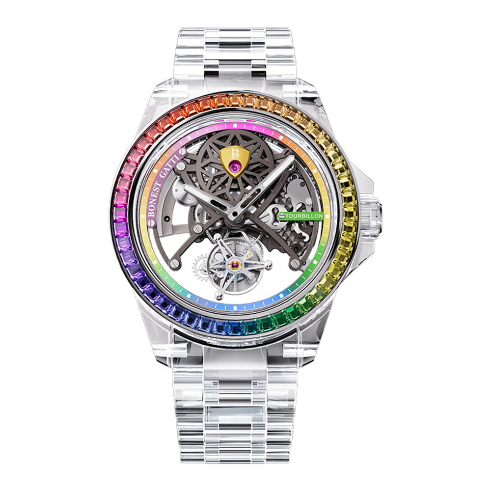 (預購)【Bonest Gatti 布加迪】時光幻境系列 BG7002 水晶錶殼 動力儲存 夜光 陀飛輪 機械錶