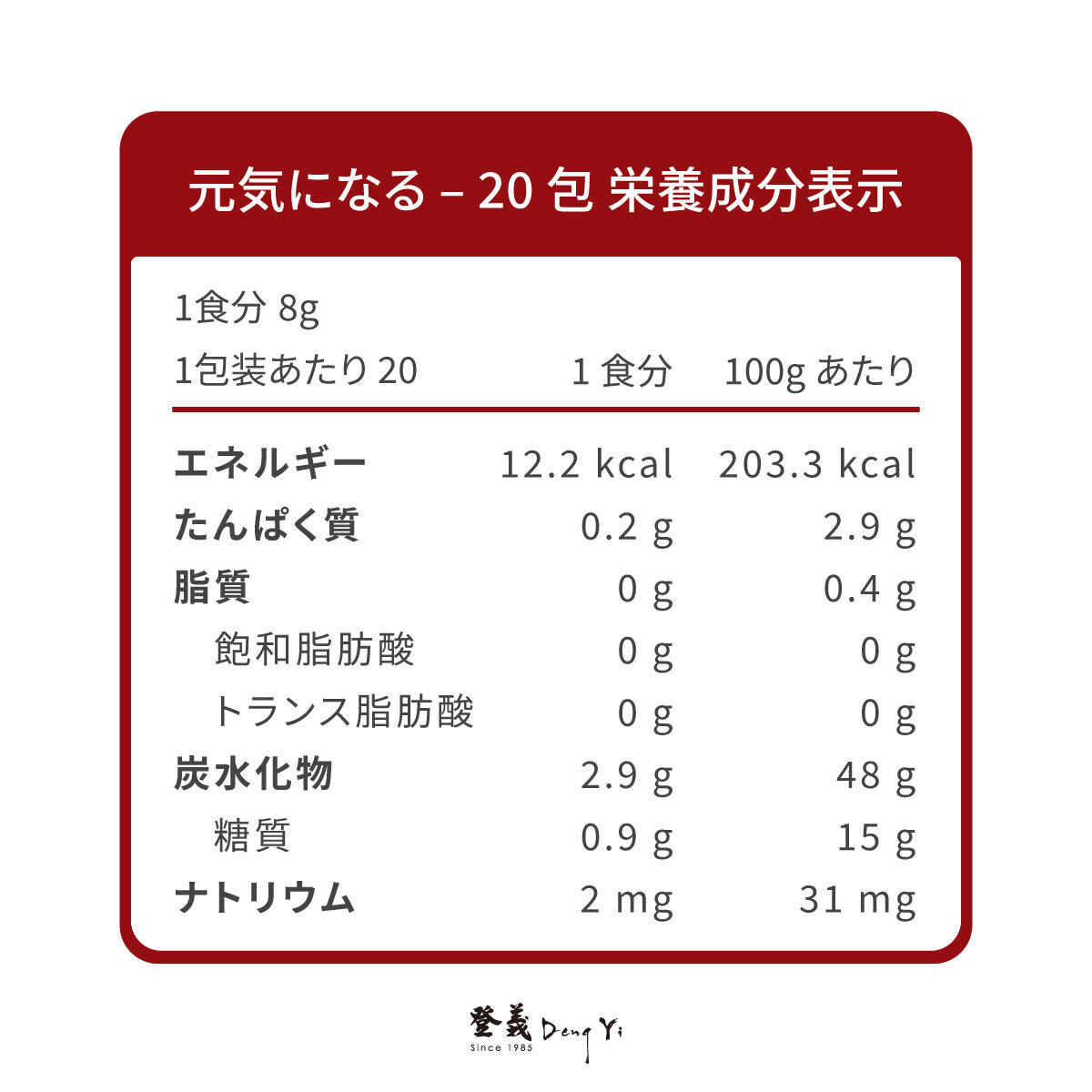 登義康護茶營養標示