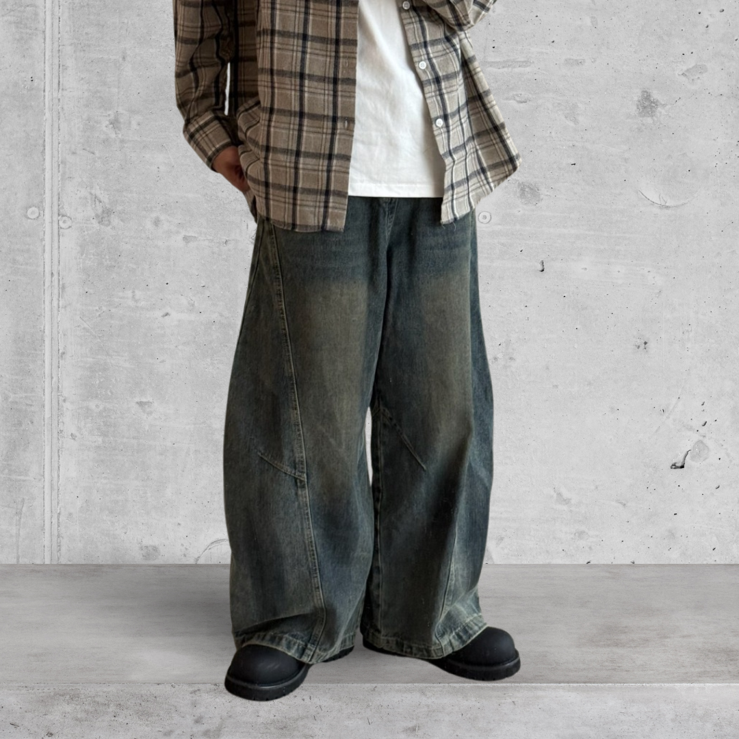 （現貨）NJ145刷舊分割彎刀牛仔褲