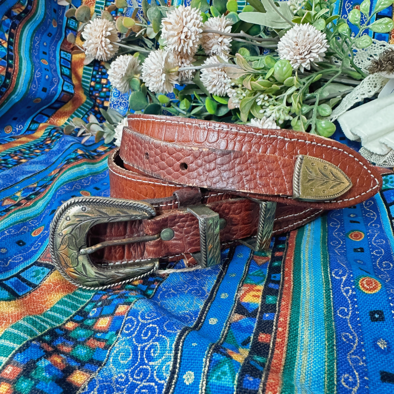 法國製啡色古著真皮腰帶