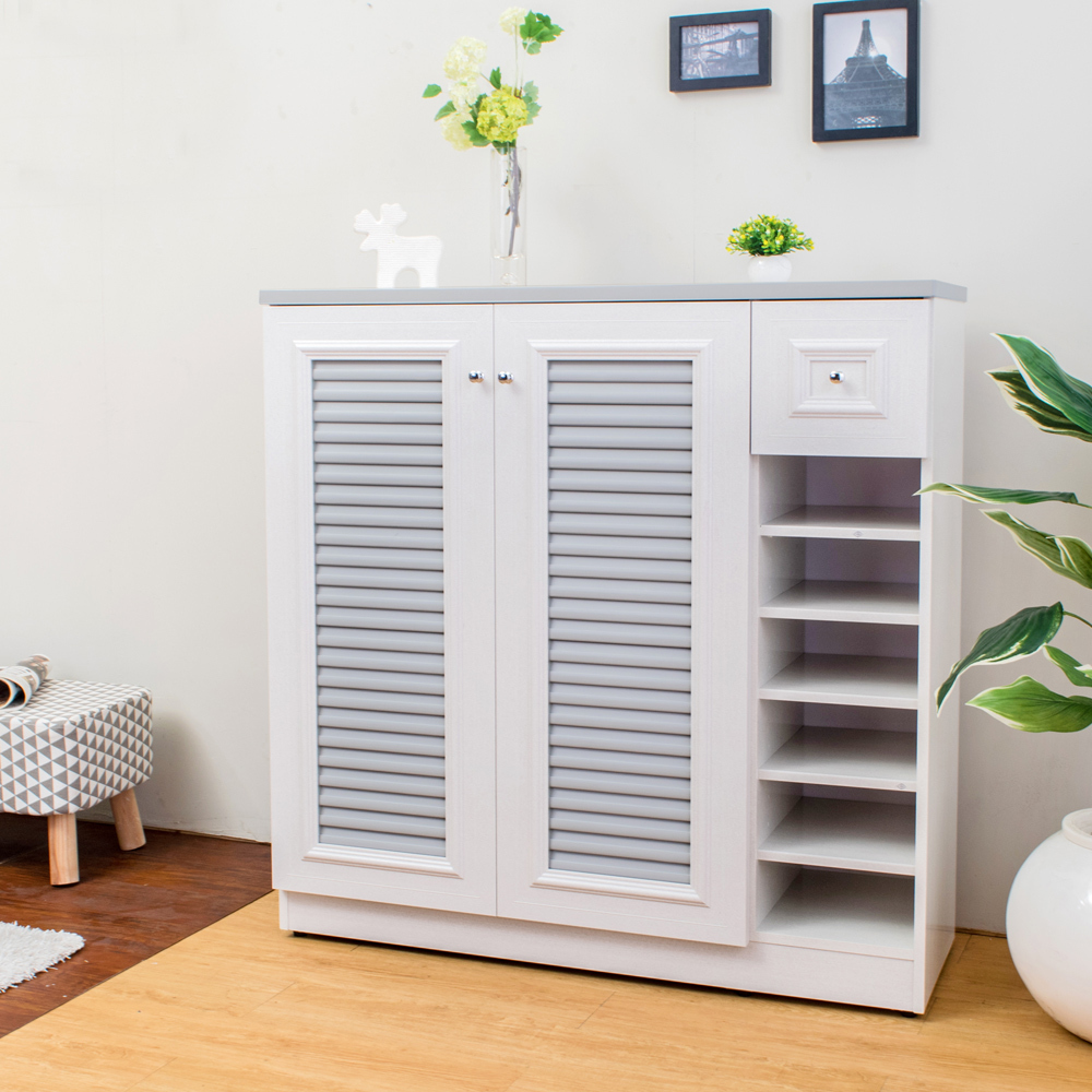 南亞塑鋼-3.5尺二門單抽右開放塑鋼百葉鞋櫃