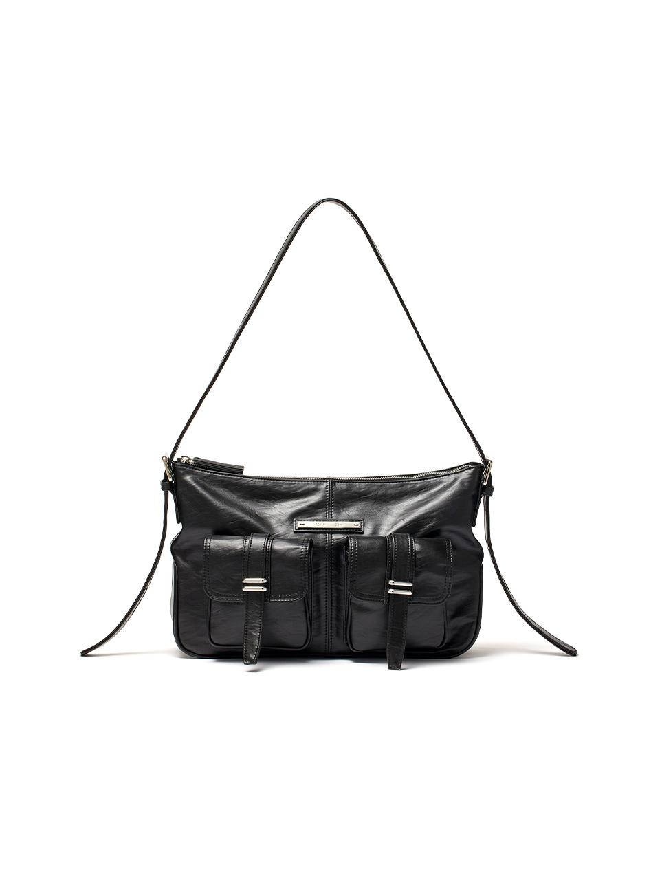 雙口袋肩背包 黑色